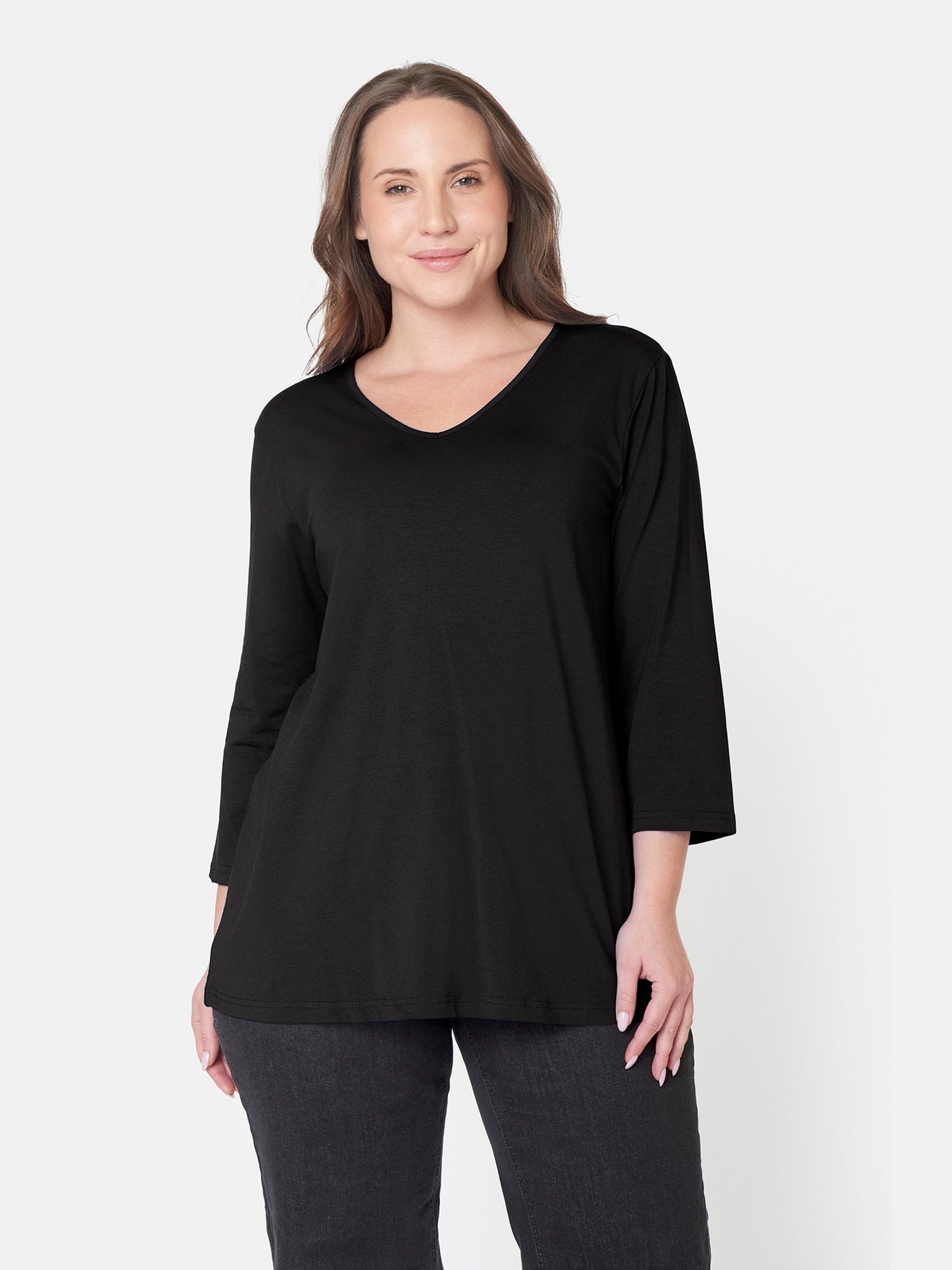 Basis T-shirt I A-facon Med 3/4 ærmer - Black