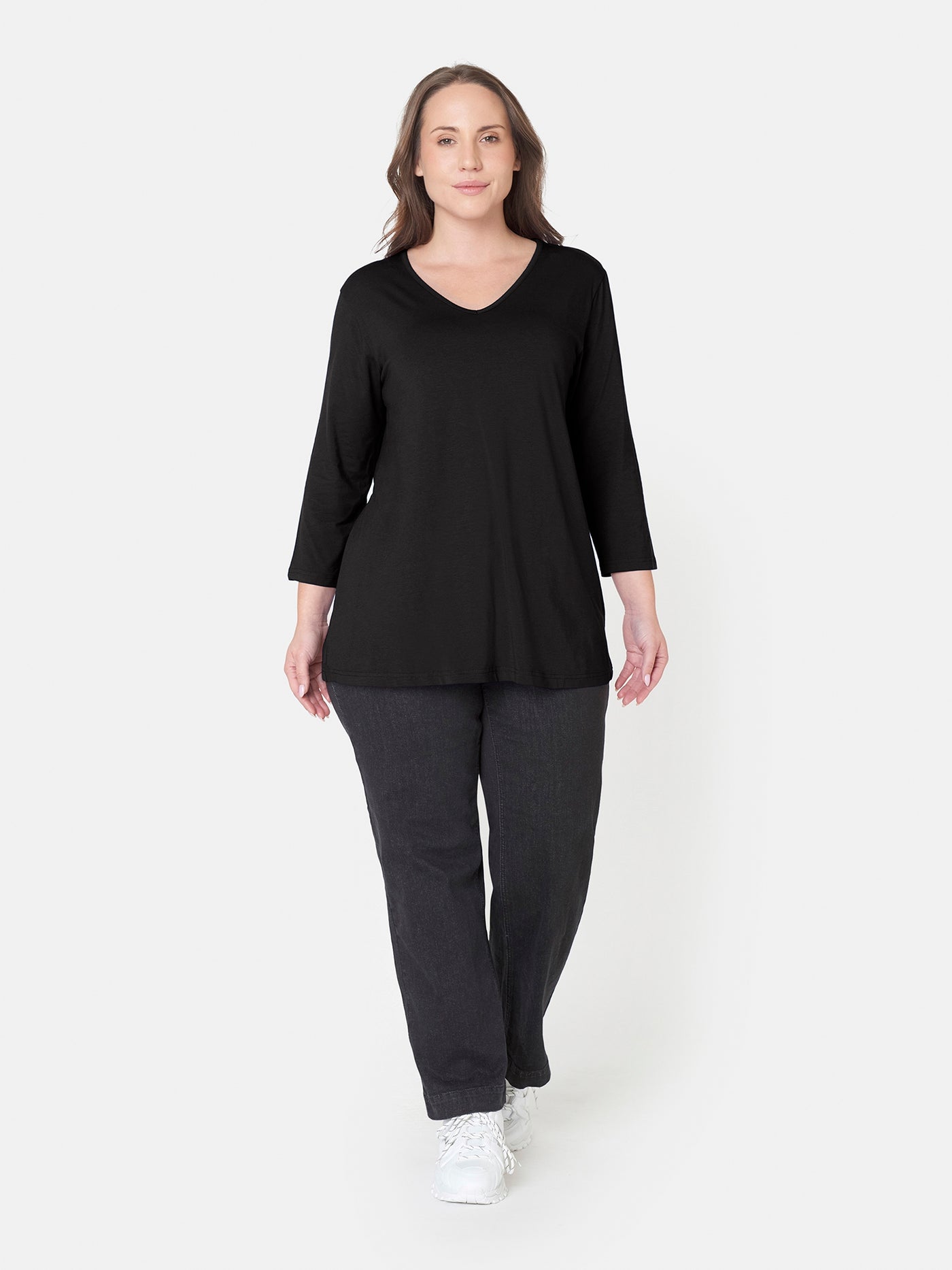 Basis T-shirt I A-facon Med 3/4 ærmer - Black