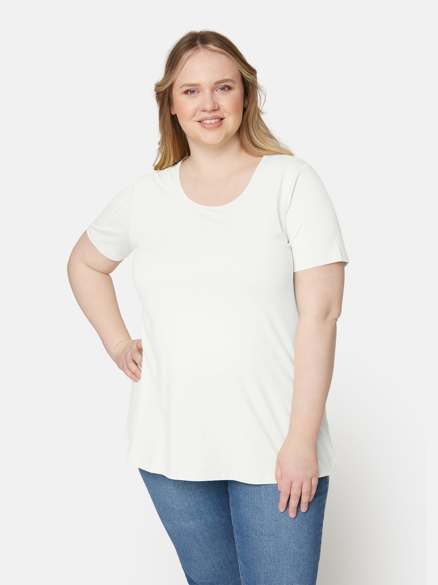 Basis T-shirt I A-facon Med Korte ærmer - White
