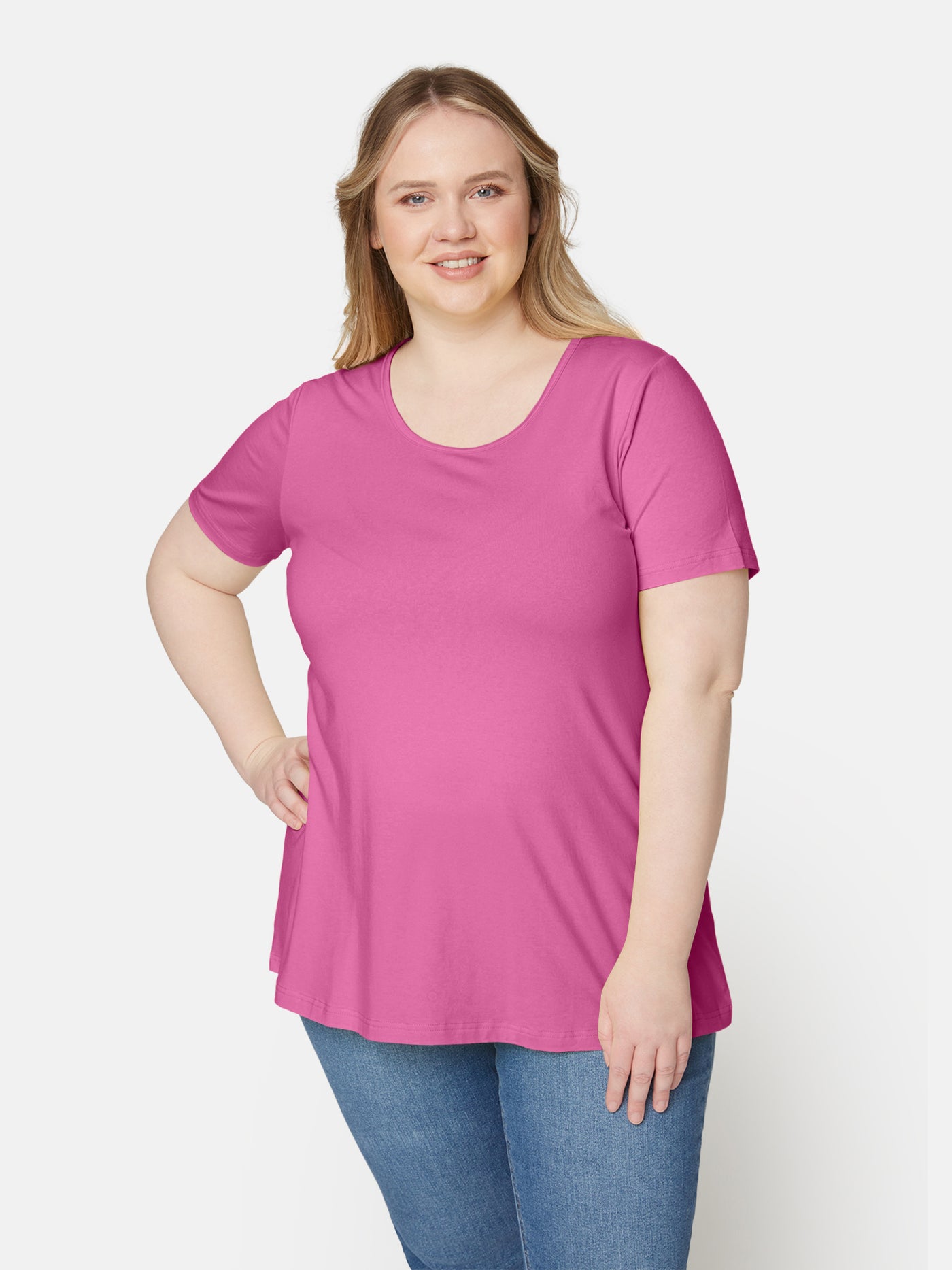 Basis T-shirt I A-facon Med Korte ærmer - Strawberry Pink