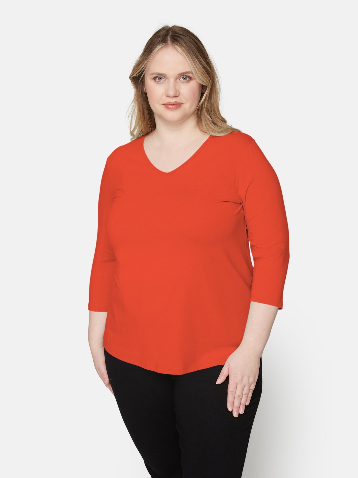 Basis T-shirt I A-facon Med 3/4 ærmer - Mandarin Red